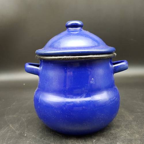 Original Vintage Blue Enamel Sugar Pot!!!!