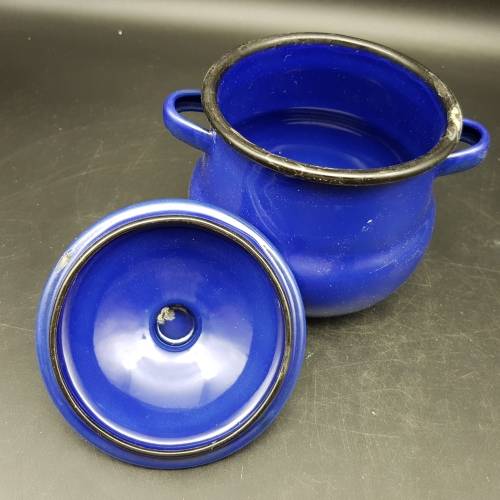 Original Vintage Blue Enamel Sugar Pot!!!!