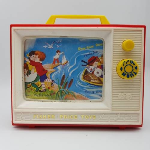 RARE!!!! Vintage Fisher Price Hard Plastic Scrolling TV Music Box (Working)!!!!