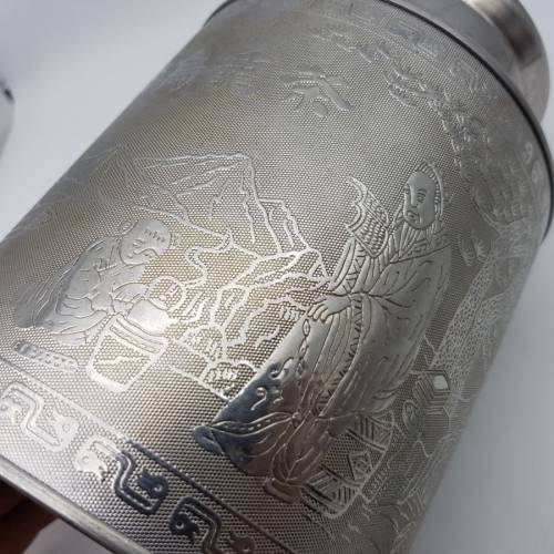 Large Detailed Silver Metal Oriental Tea Caddy!!!