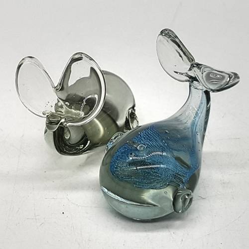 Two Small Hand Blown Glass Whale Paperweights!!!