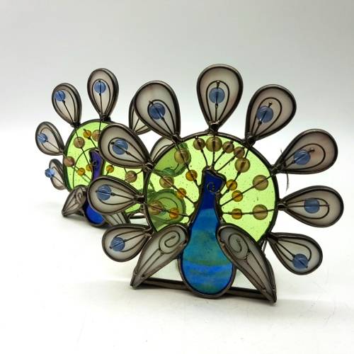 Detailed Stained Glass Peacock Book Ends!!!