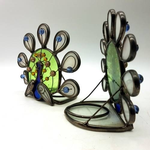 Detailed Stained Glass Peacock Book Ends!!!