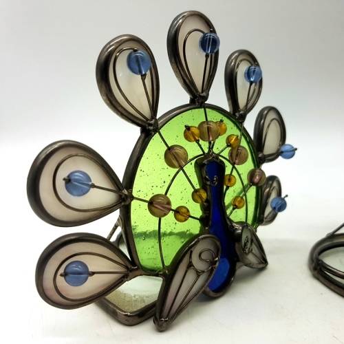 Detailed Stained Glass Peacock Book Ends!!!