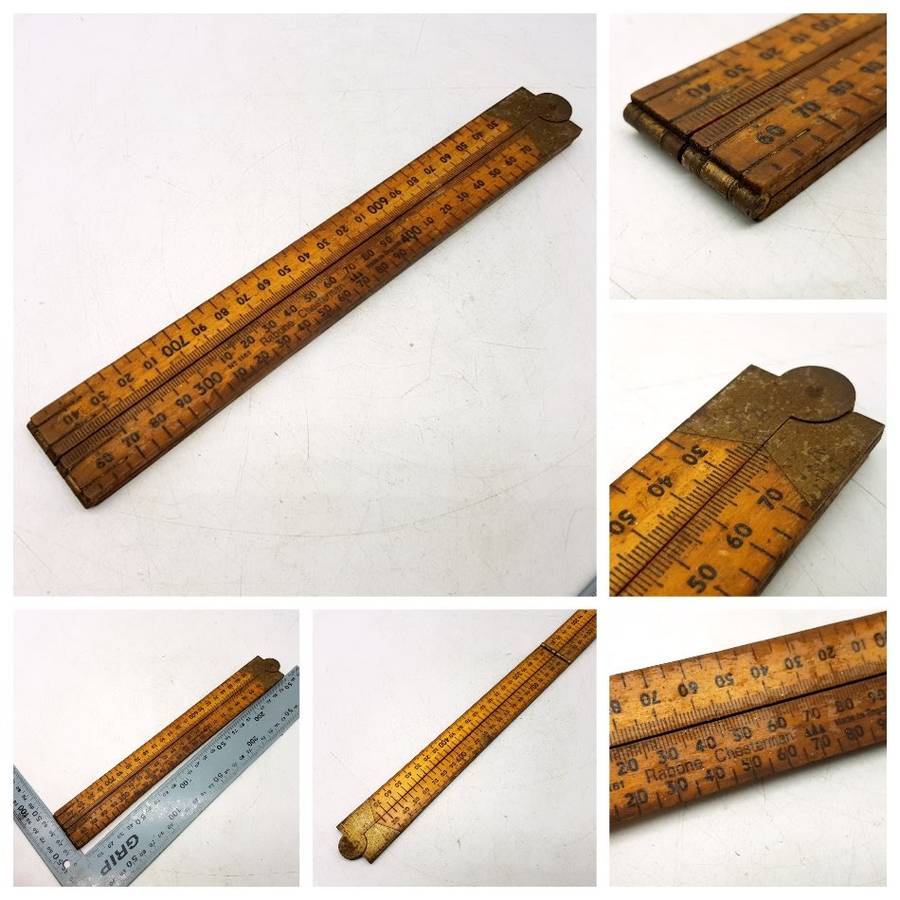 Vintage Rabone Chesterman English Wood and Brass Fold Out Ruler!!!