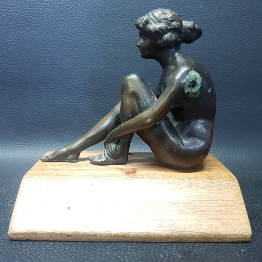 Original 1920's Nude Bronze Figurine on Wood Base (Unsigned)