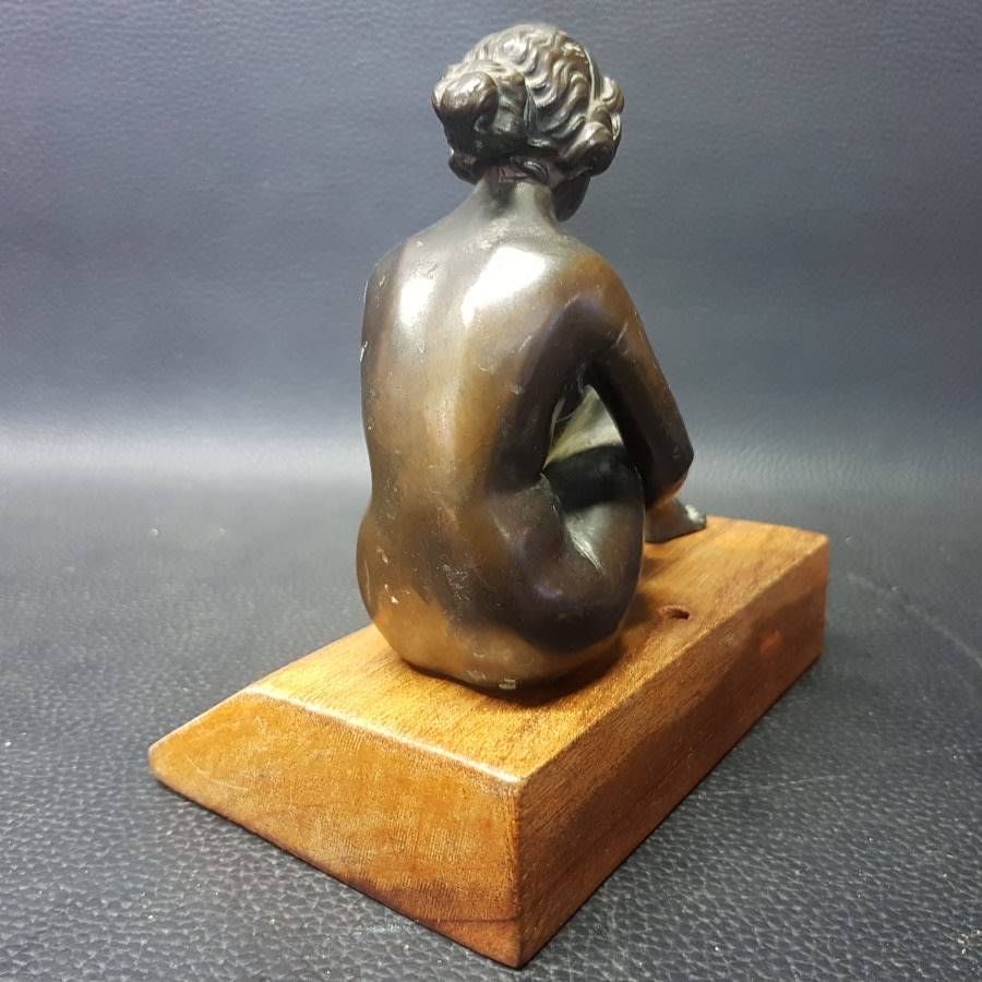 Original 1920's Nude Bronze Figurine on Wood Base (Unsigned)