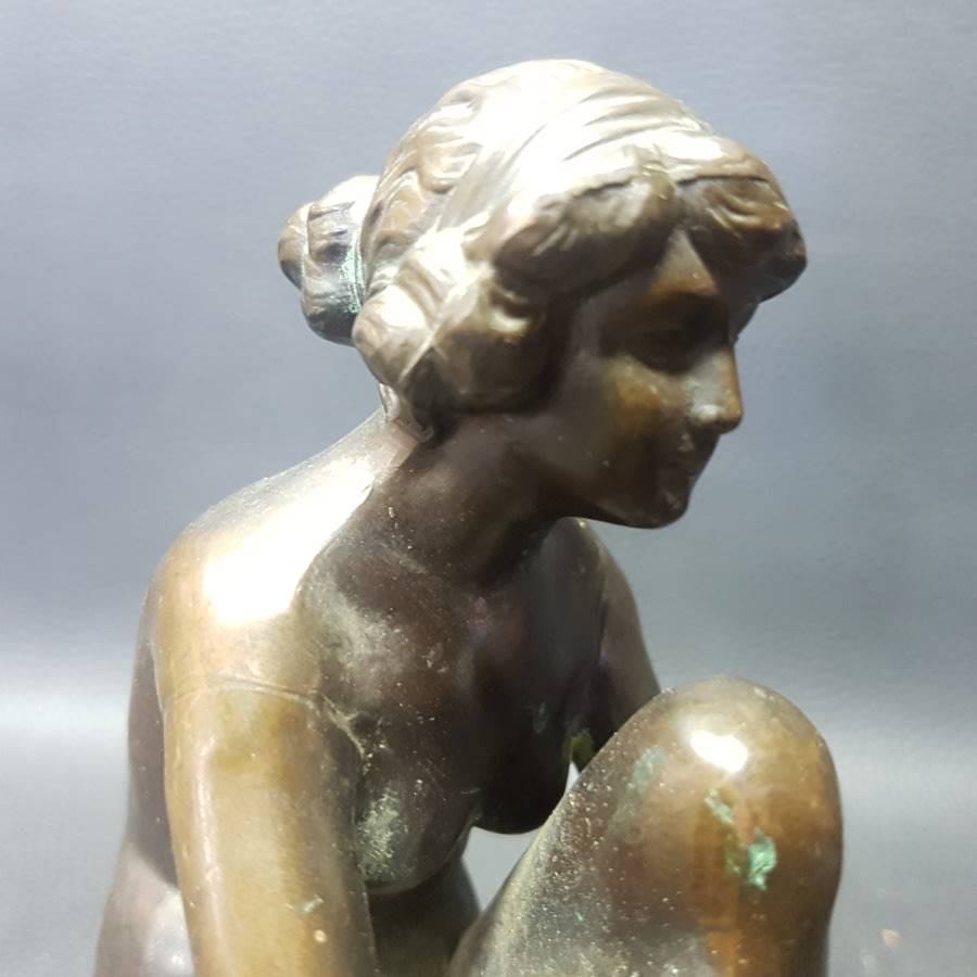 Original 1920's Nude Bronze Figurine on Wood Base (Unsigned)