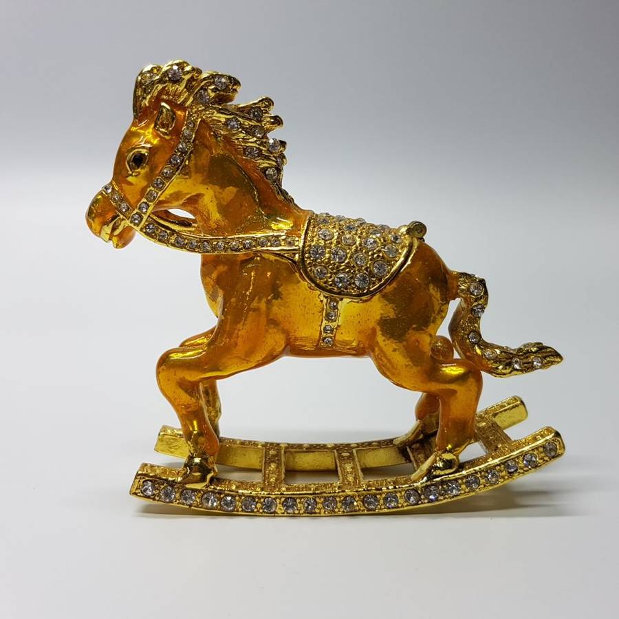 Highly Decorative Enameled Metal Faberge Style Rocking Horse Trinket Box!!!