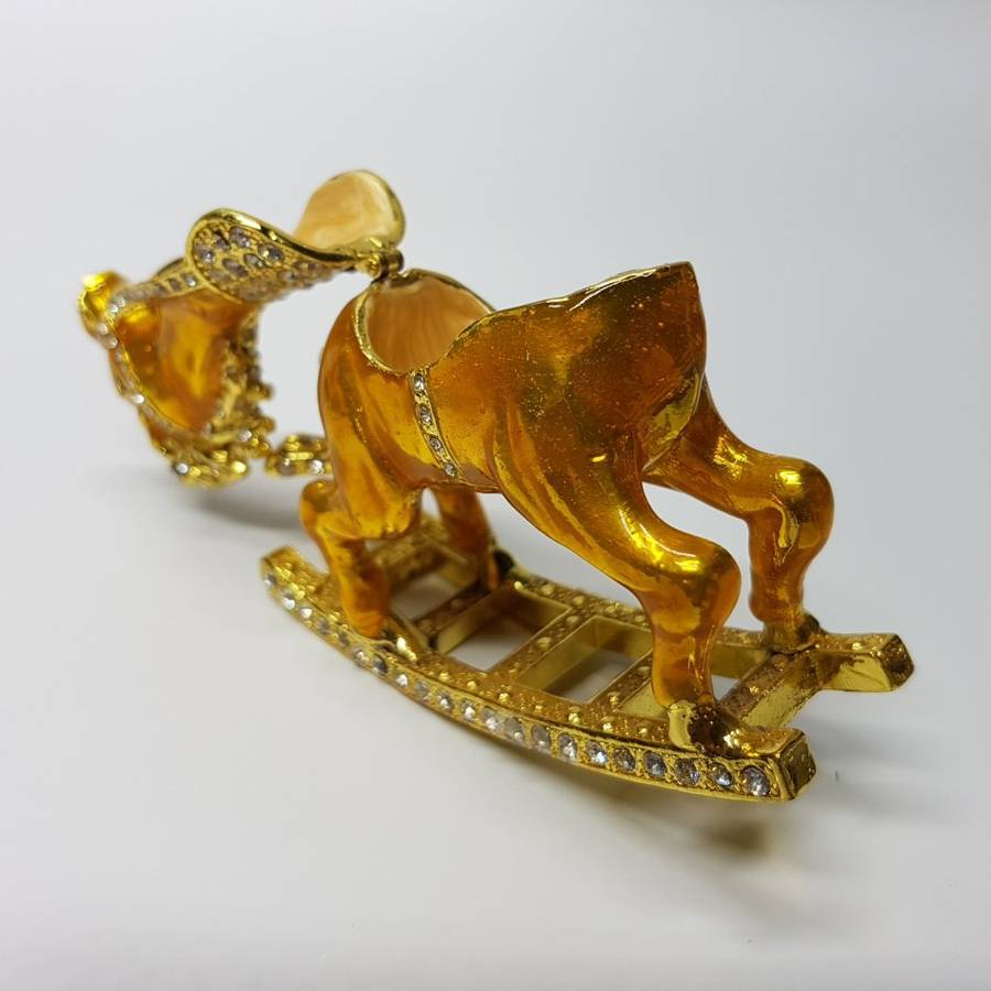 Highly Decorative Enameled Metal Faberge Style Rocking Horse Trinket Box!!!