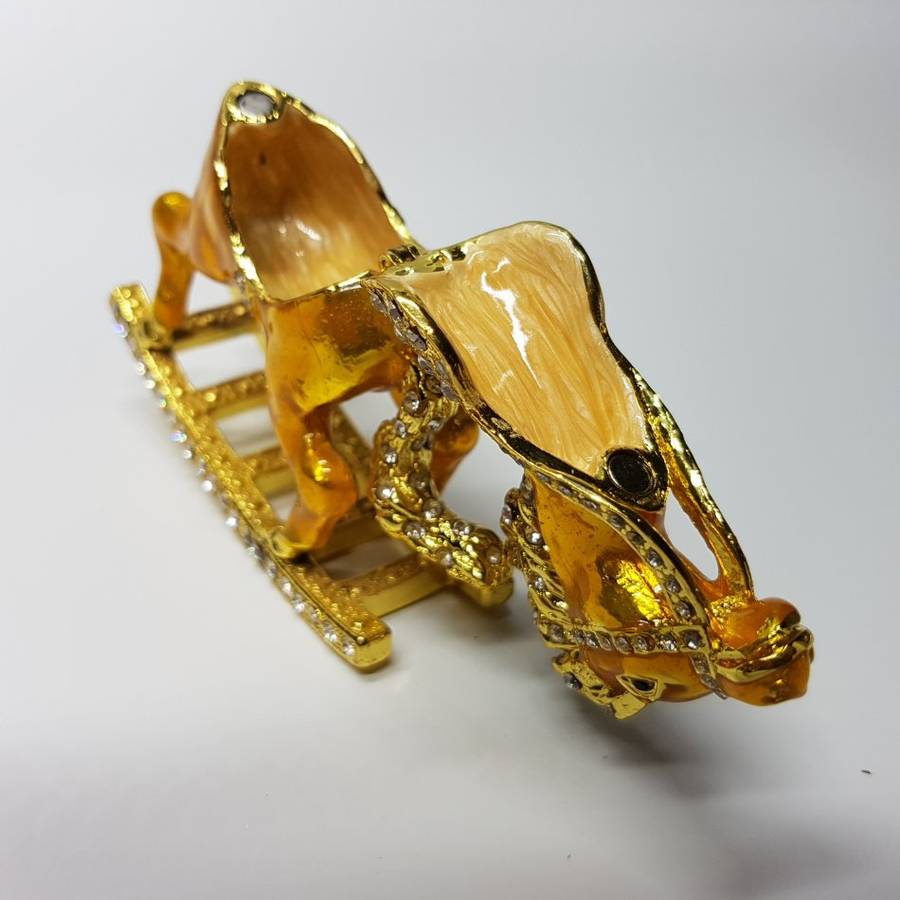 Highly Decorative Enameled Metal Faberge Style Rocking Horse Trinket Box!!!