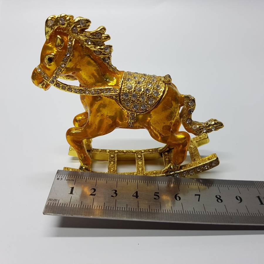 Highly Decorative Enameled Metal Faberge Style Rocking Horse Trinket Box!!!