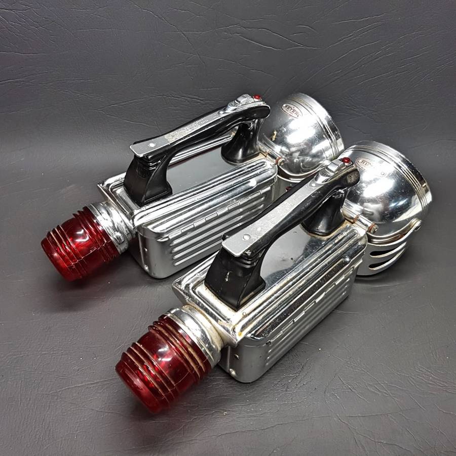 RARE!!! Two Original Chrome 1950's Meyer Trade Mark Signal/Miners Lamps!!! (Bid Per Lamp)