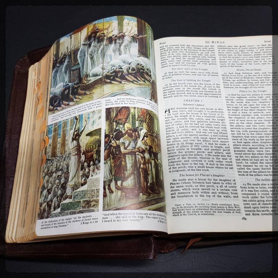 Large Leather Bound 1950's Illustrated Holy Bible!!!