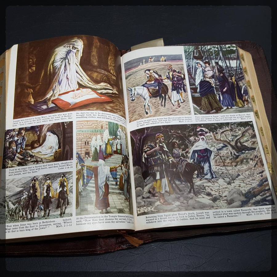 Large Leather Bound 1950's Illustrated Holy Bible!!!