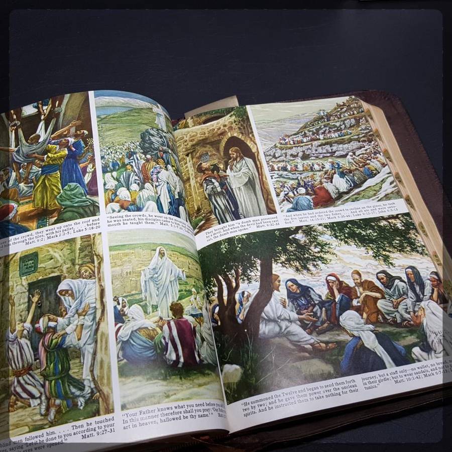 Large Leather Bound 1950's Illustrated Holy Bible!!!