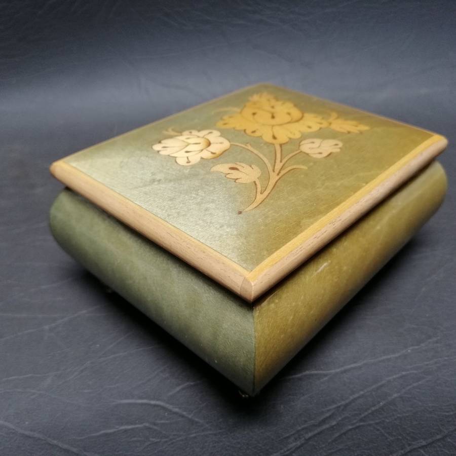 RARE!!! Handcrafted Wood Inlay Trinket Music Box Made In Italy!!! WORKING!!!