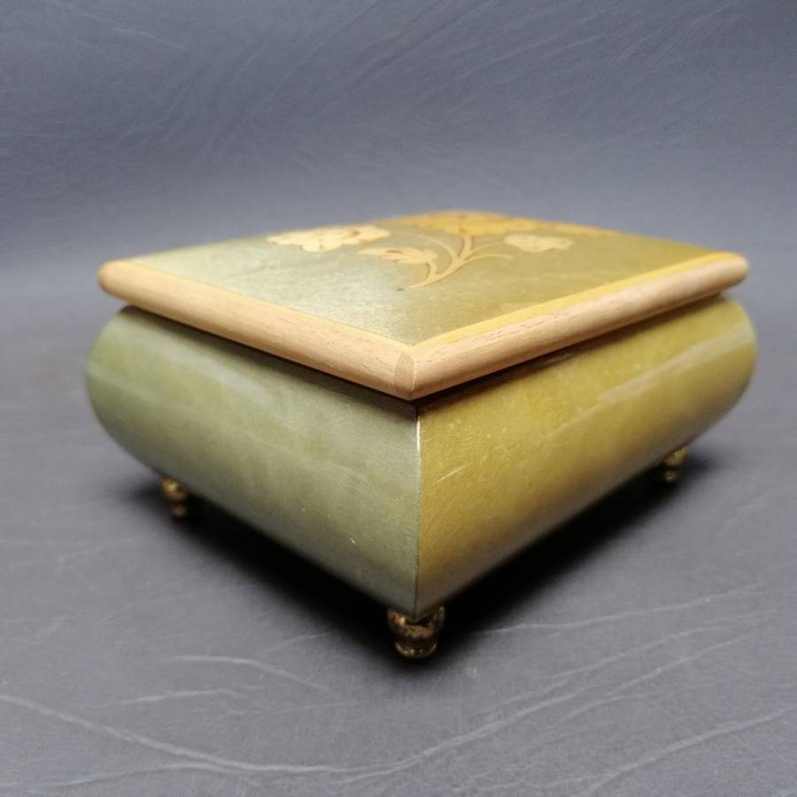 RARE!!! Handcrafted Wood Inlay Trinket Music Box Made In Italy!!! WORKING!!!