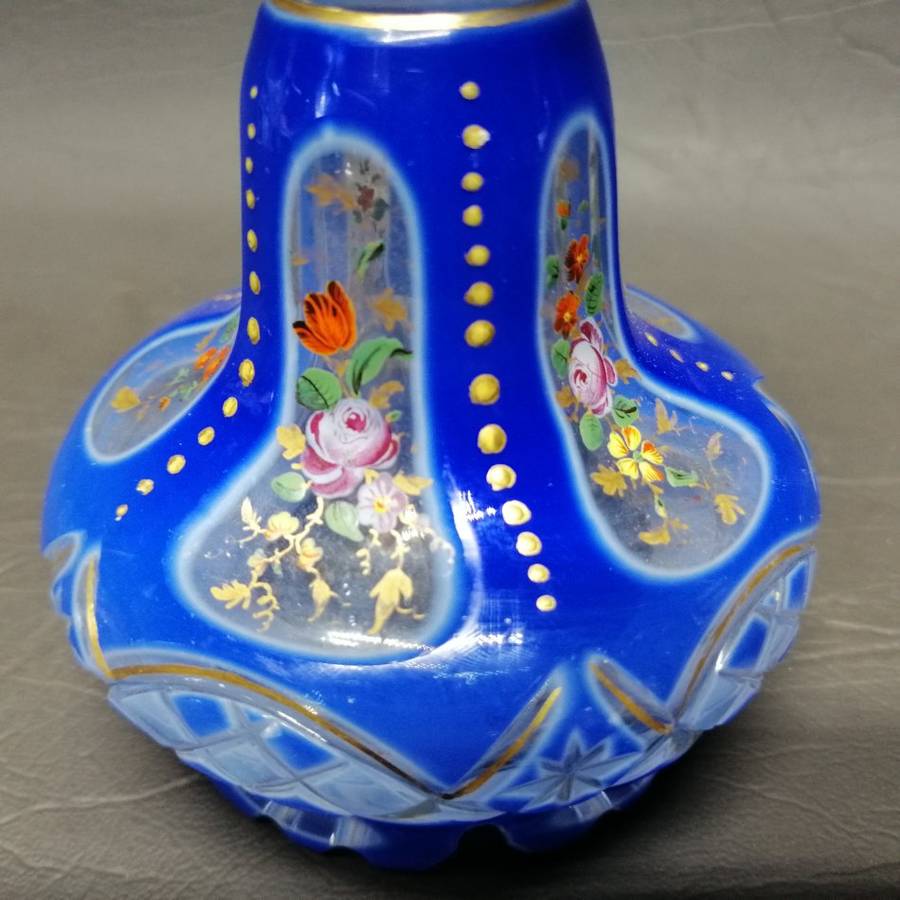 RARE!!! Highly Detailed Hand Painted Cut Glass Perfume Bottle!!!