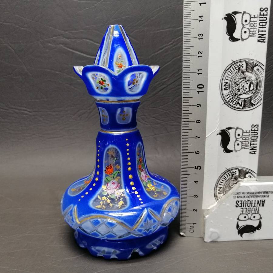 RARE!!! Highly Detailed Hand Painted Cut Glass Perfume Bottle!!!