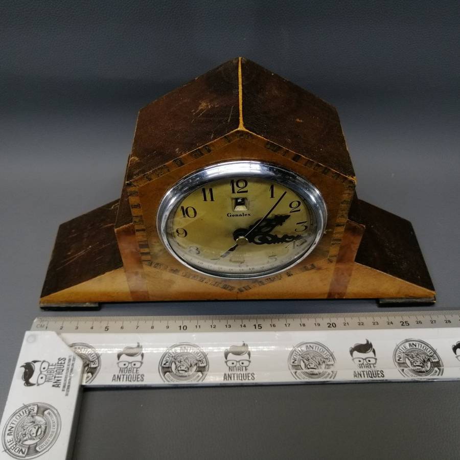 Original Art Deco Inlaid Wood Mantel Clock (Converted to New Mechanism, Working)