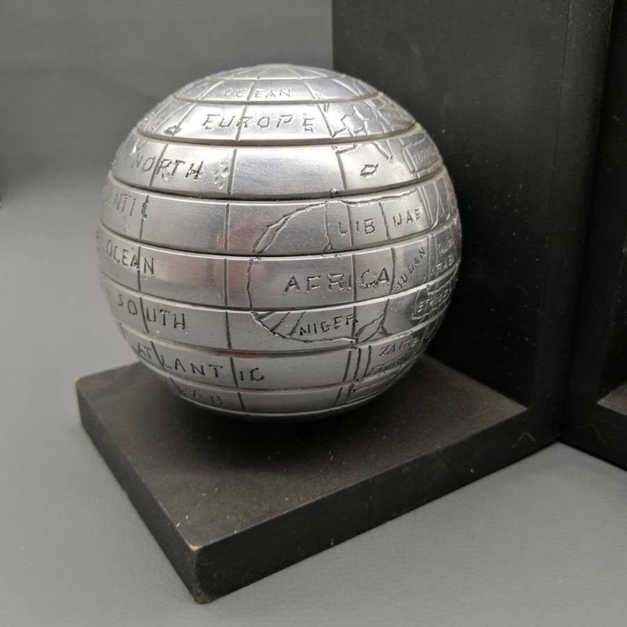 Two Cast Metal on Wood Base Globe Inspired Book Ends!!!