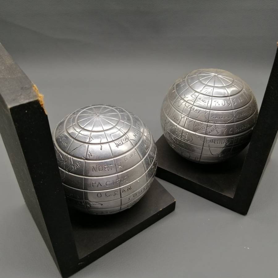 Two Cast Metal on Wood Base Globe Inspired Book Ends!!!