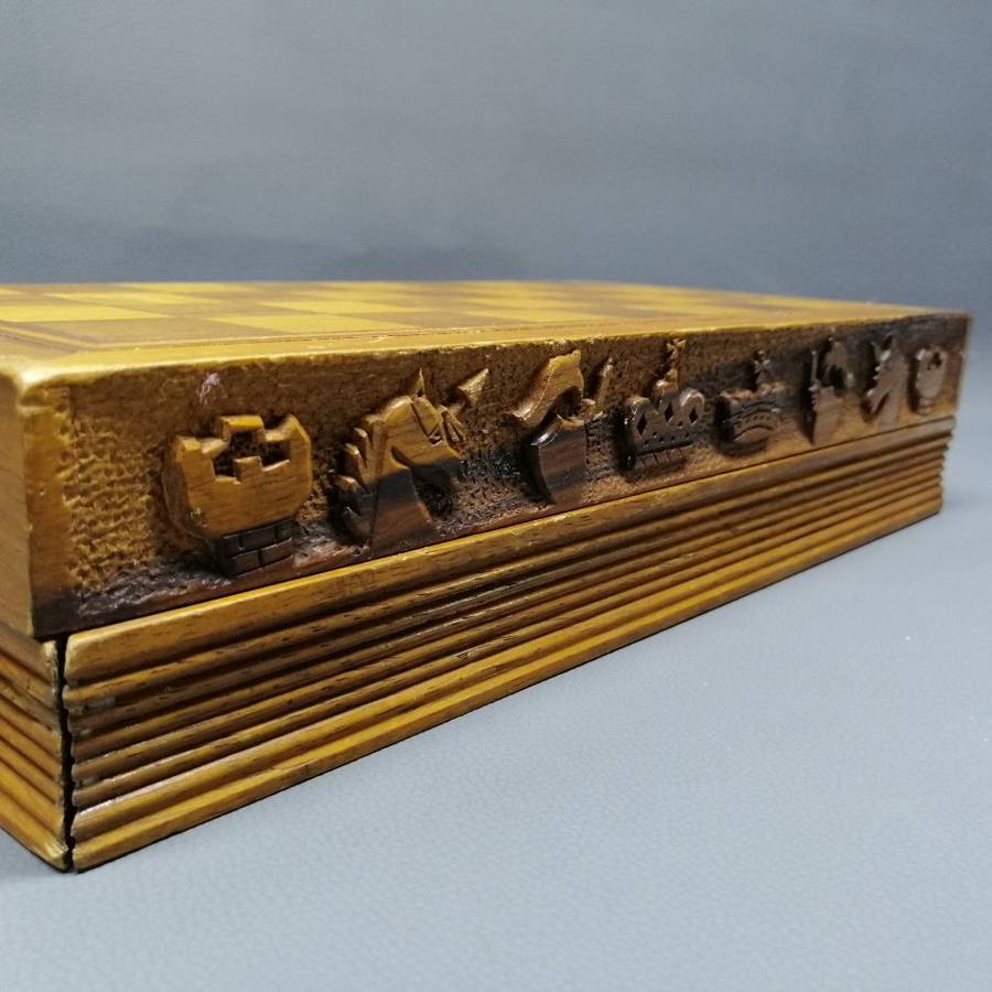Original Vintage Hand Crafted Wood Inlay Foldable Chess Set!!!