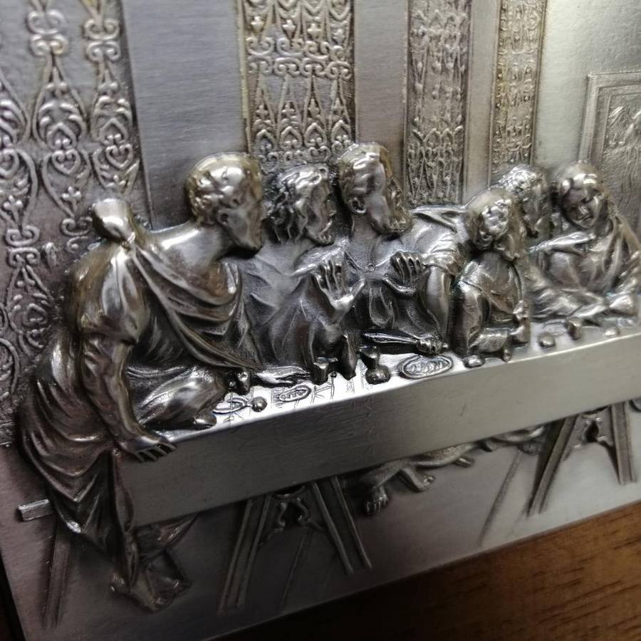 Framed Silver-plate Pressed Metal Depiction of the last supper!!!