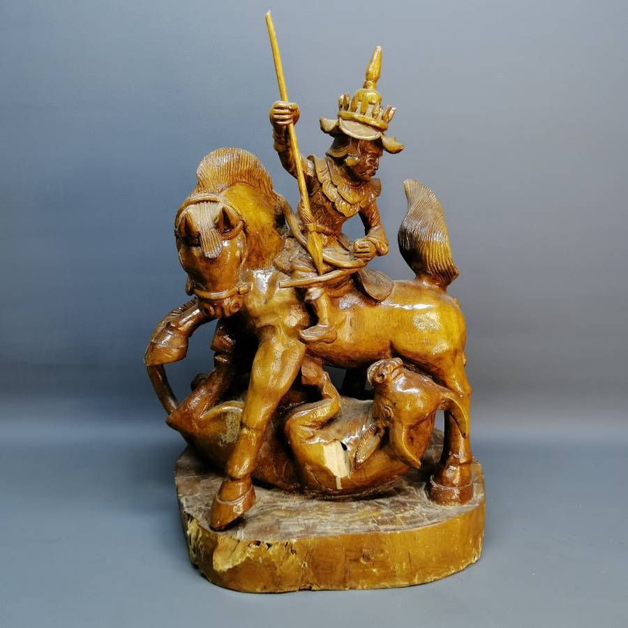 Large Vintage Mongolian Carving Depicting A Bull Kill From Horse Back!!!