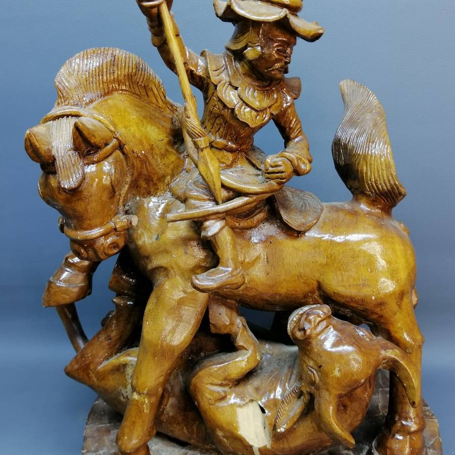 Large Vintage Mongolian Carving Depicting A Bull Kill From Horse Back!!!