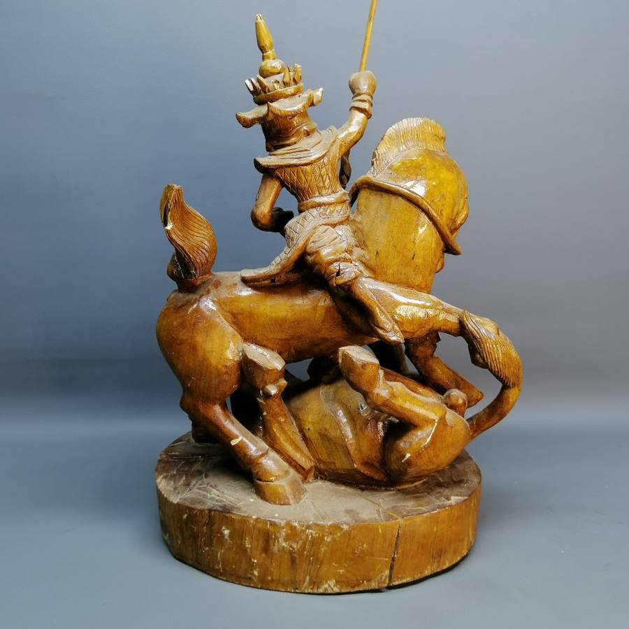 Large Vintage Mongolian Carving Depicting A Bull Kill From Horse Back!!!
