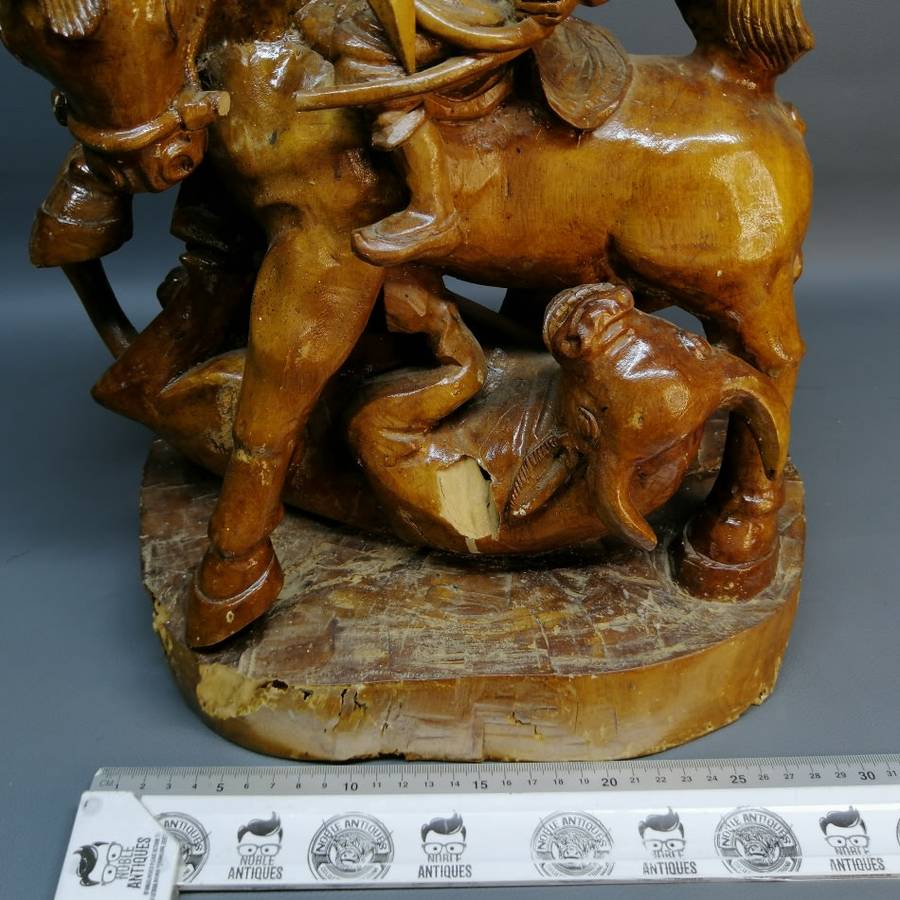 Large Vintage Mongolian Carving Depicting A Bull Kill From Horse Back!!!