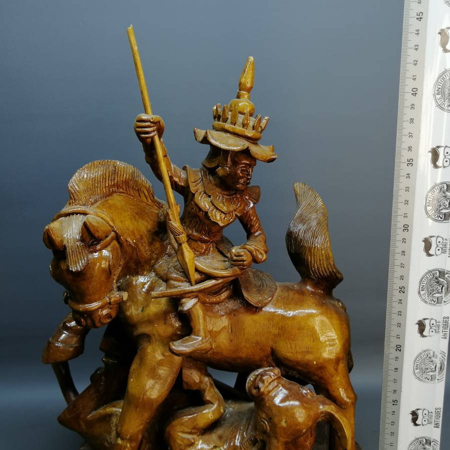 Large Vintage Mongolian Carving Depicting A Bull Kill From Horse Back!!!