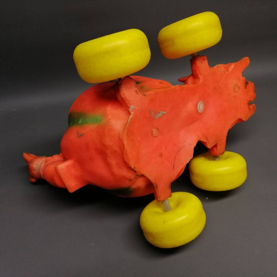 LARGE Original 1960's Mice and Rabbit Pumpkin Carriage Squeak and Pull-toy!!!