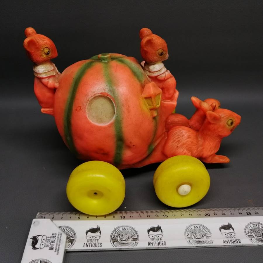 LARGE Original 1960's Mice and Rabbit Pumpkin Carriage Squeak and Pull-toy!!!