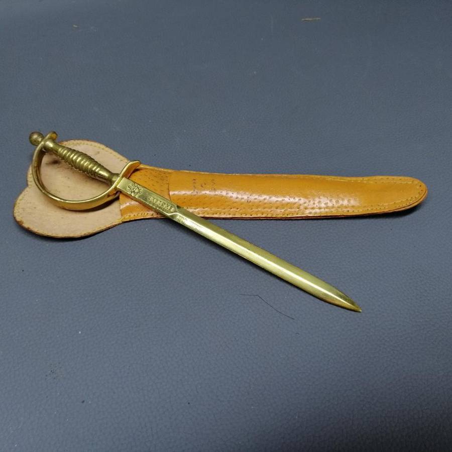 Solid Brass English Sword Themed Letter opener and Leather Sheath!!!