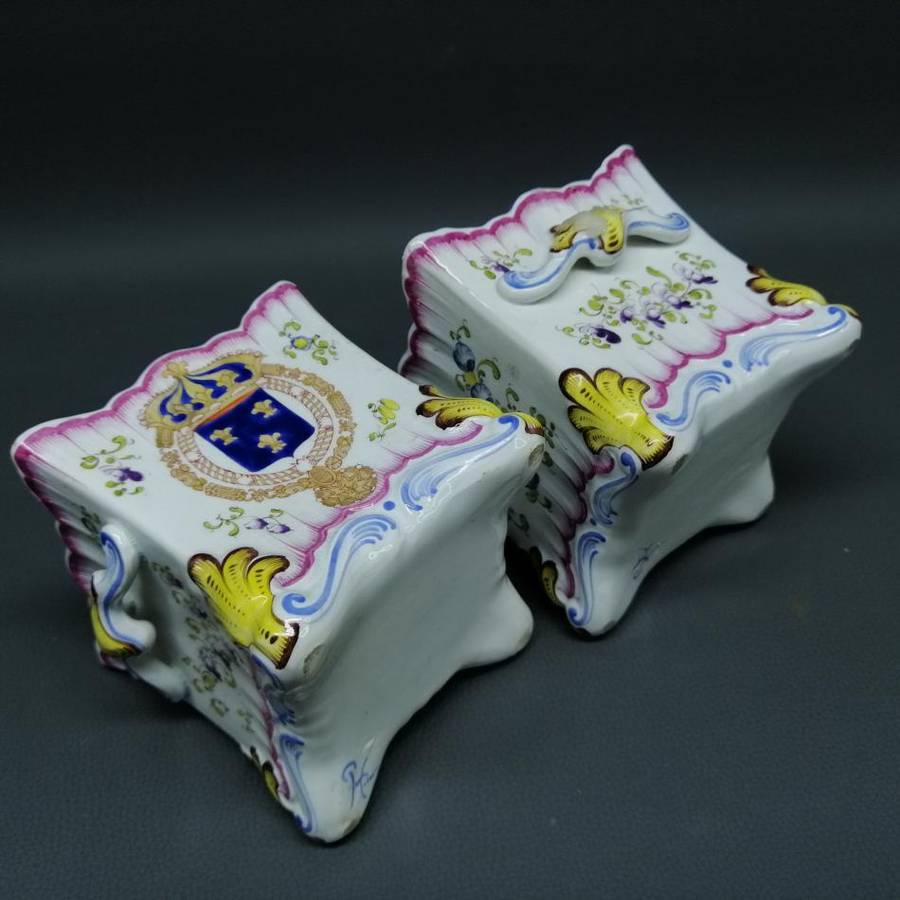 Two Highly Detailed Glazed Porcelain Footed Hand Painted Large Candle Holders!!!