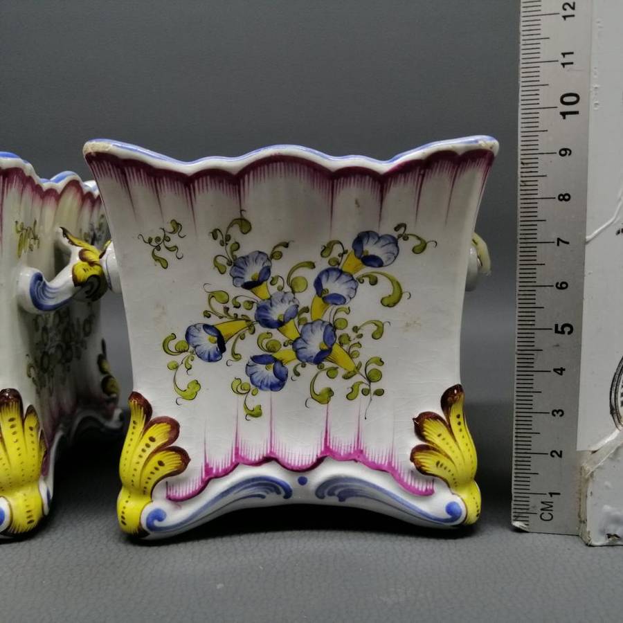 Two Highly Detailed Glazed Porcelain Footed Hand Painted Large Candle Holders!!!