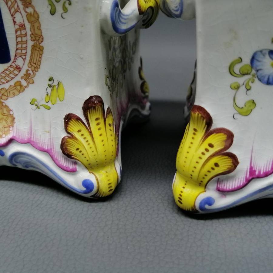 Two Highly Detailed Glazed Porcelain Footed Hand Painted Large Candle Holders!!!