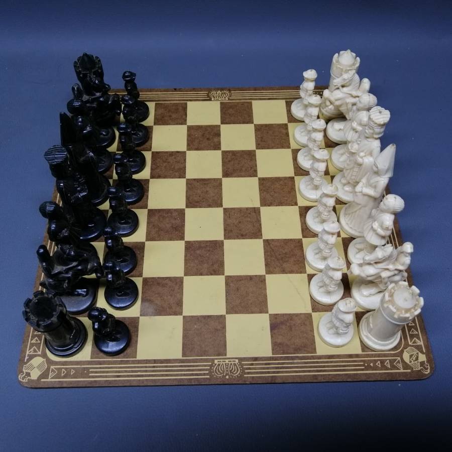 Complete Original Detailed Vintage Chess Set and Wood Board!!!