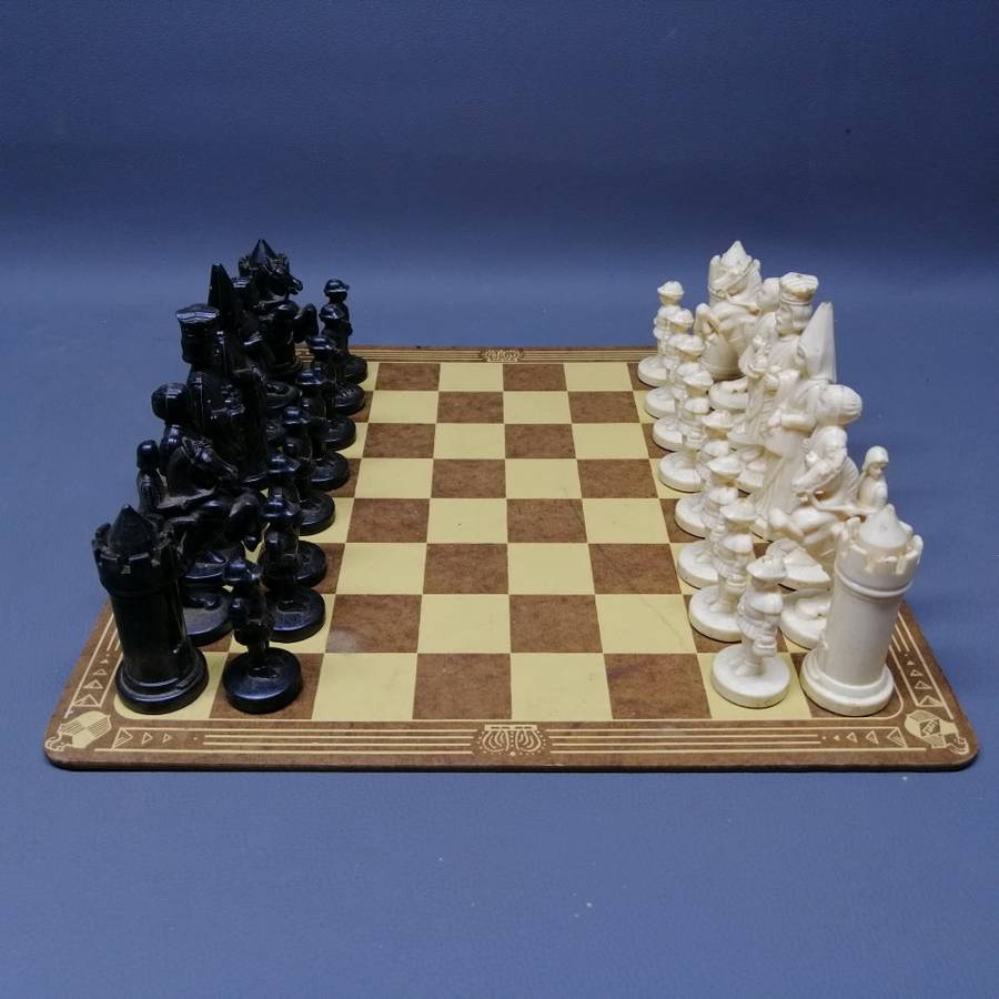 Complete Original Detailed Vintage Chess Set and Wood Board!!!