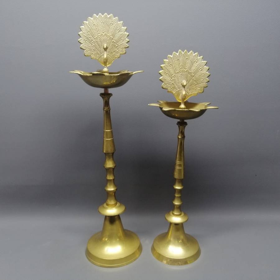 Two Vintage Cast Brass Peacock Inspired Floor Standing Ashtrays!!! Bid For Both!!!