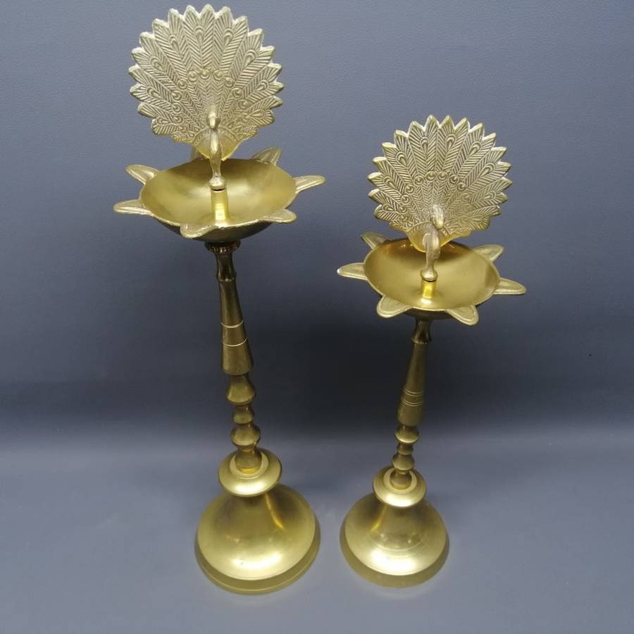 Two Vintage Cast Brass Peacock Inspired Floor Standing Ashtrays!!! Bid For Both!!!