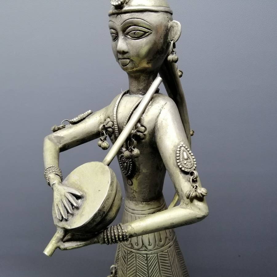 Large Highly Detailed Silver Metal Musical Figurine Statue!!! Harp Statue.