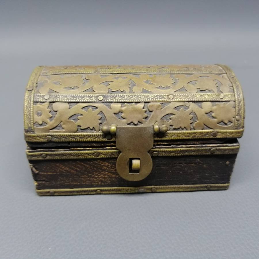 Vintage Handcrafted Brass and Wood Treasure Chest Styled Trinket Box!!!
