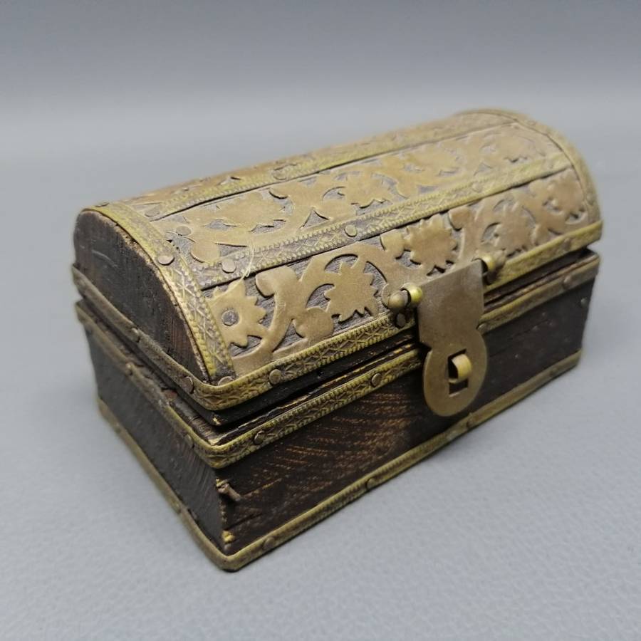 Vintage Handcrafted Brass and Wood Treasure Chest Styled Trinket Box!!!