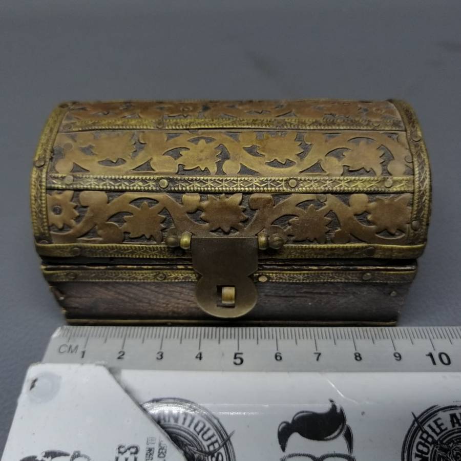 Vintage Handcrafted Brass and Wood Treasure Chest Styled Trinket Box!!!