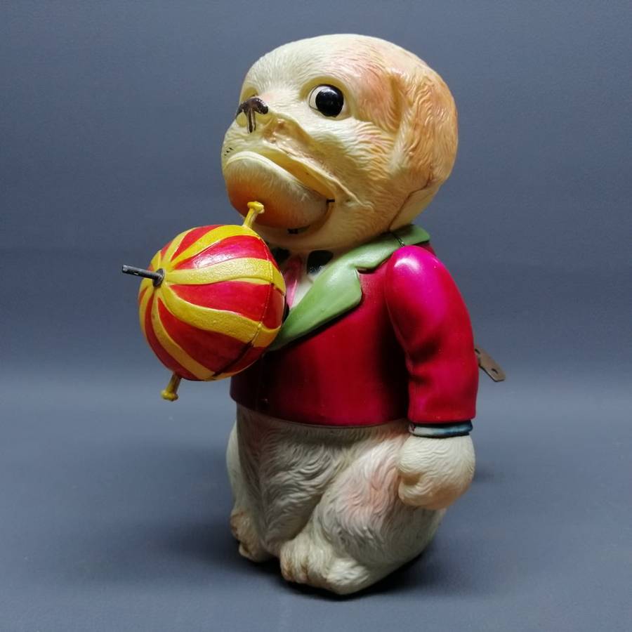 SUPER RARE!!! Original Vintage 1940's Japanese Celluloid Barking Bull Dog Wind Up Doll!!!