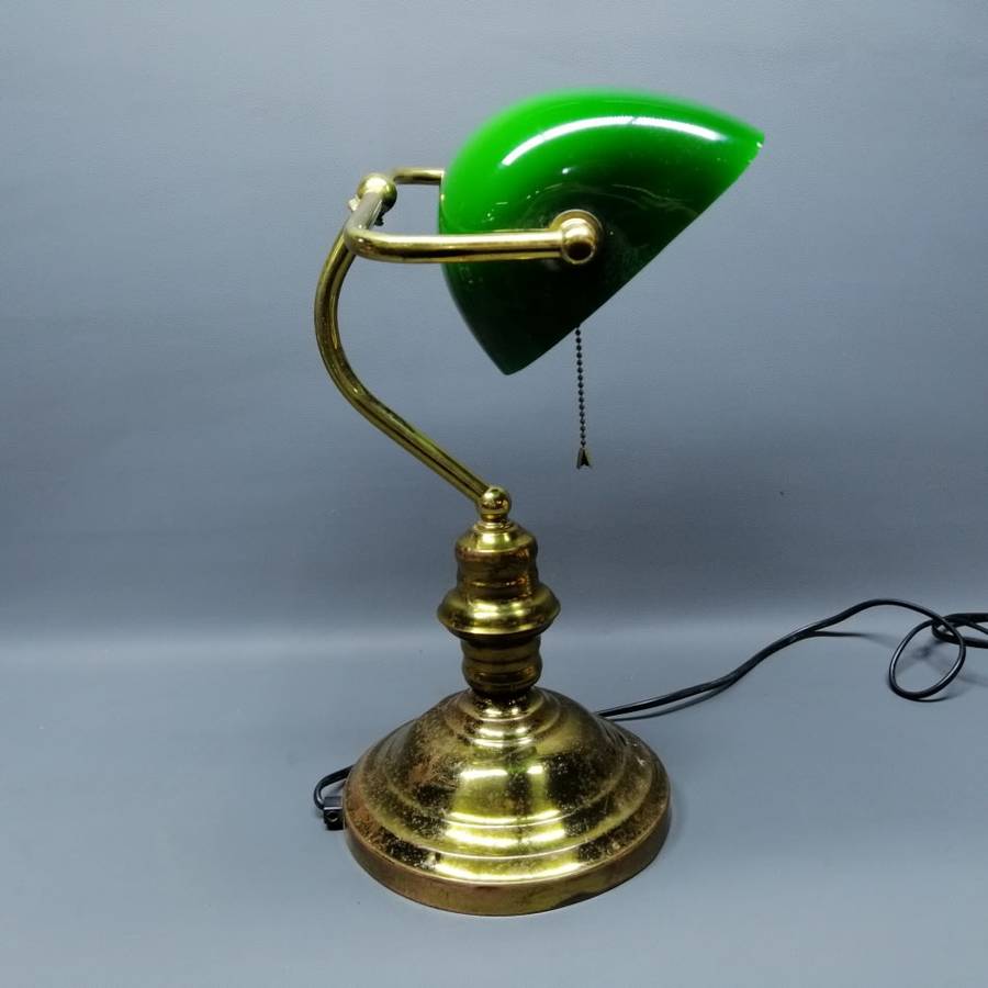 Original Vintage Brass and Green Glass Bankers Lamp, Working!!!